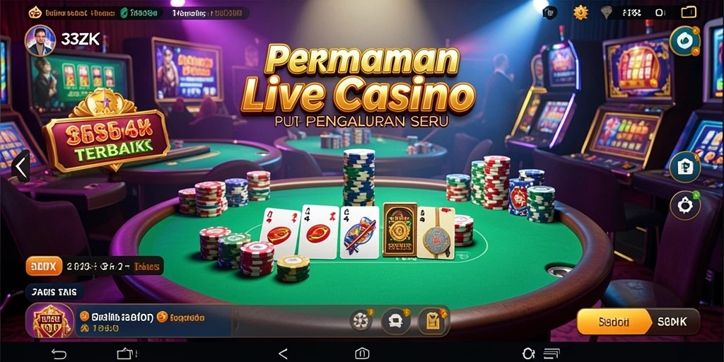 Screenshot 33ZK menampilkan dealer yang ramah dalam permainan Live Casino.