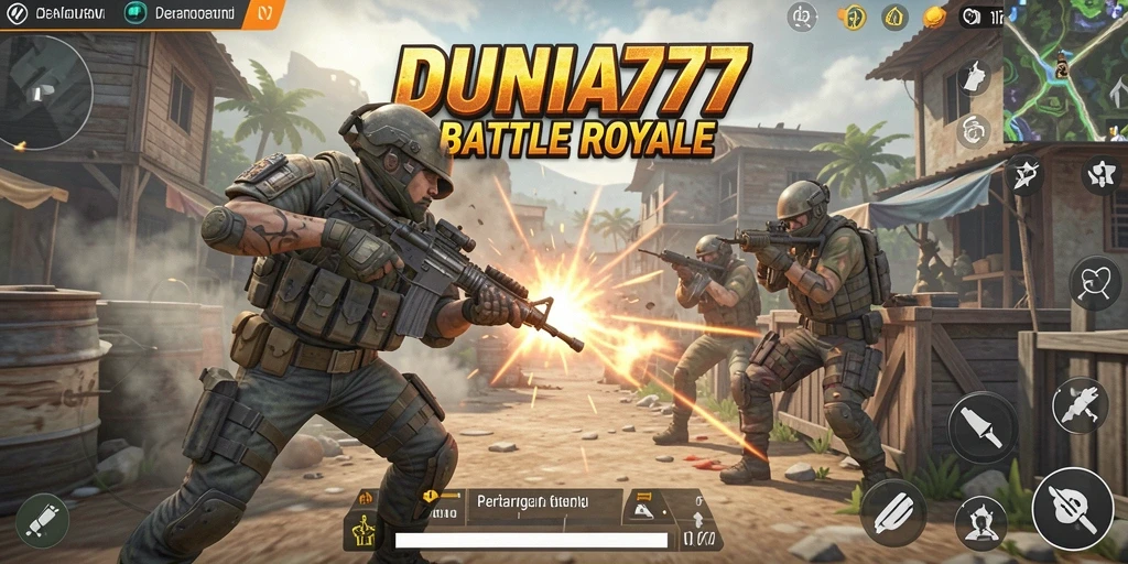 Gameplay intens dan grafis menakjubkan dalam DUNIA77 Battle Royale.