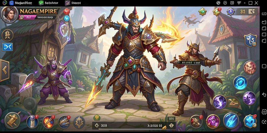 Screenshot NAGAEMPIRE menampilkan pertarungan epik dan strategi permainan.