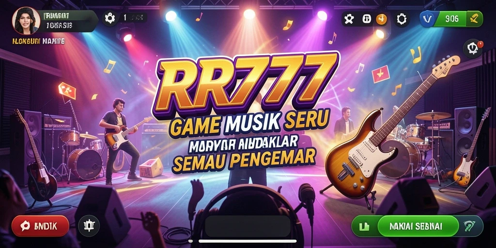 Tangkapan layar utama RR777 menampilkan gameplay musik yang seru.