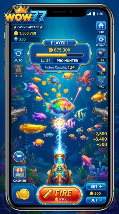 Screenshot aplikasi wow77 dengan tampilan kategori lengkap.